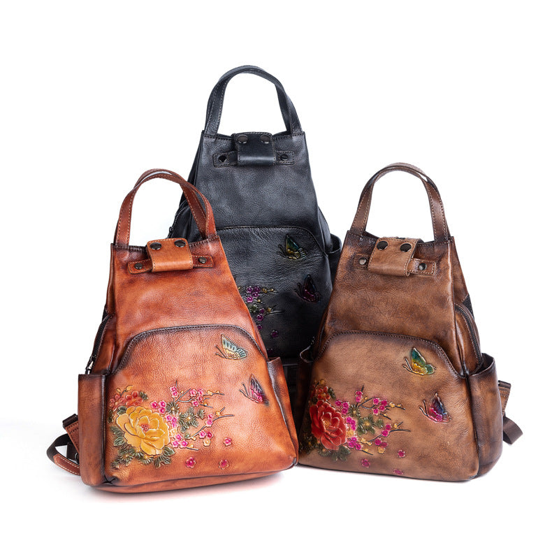 Leather Embossed Butterfly Garden Backpack