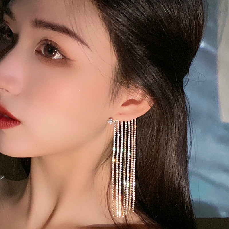 Long Tassel Rhinstone Earrings Cuffs (No Pierce Earring)