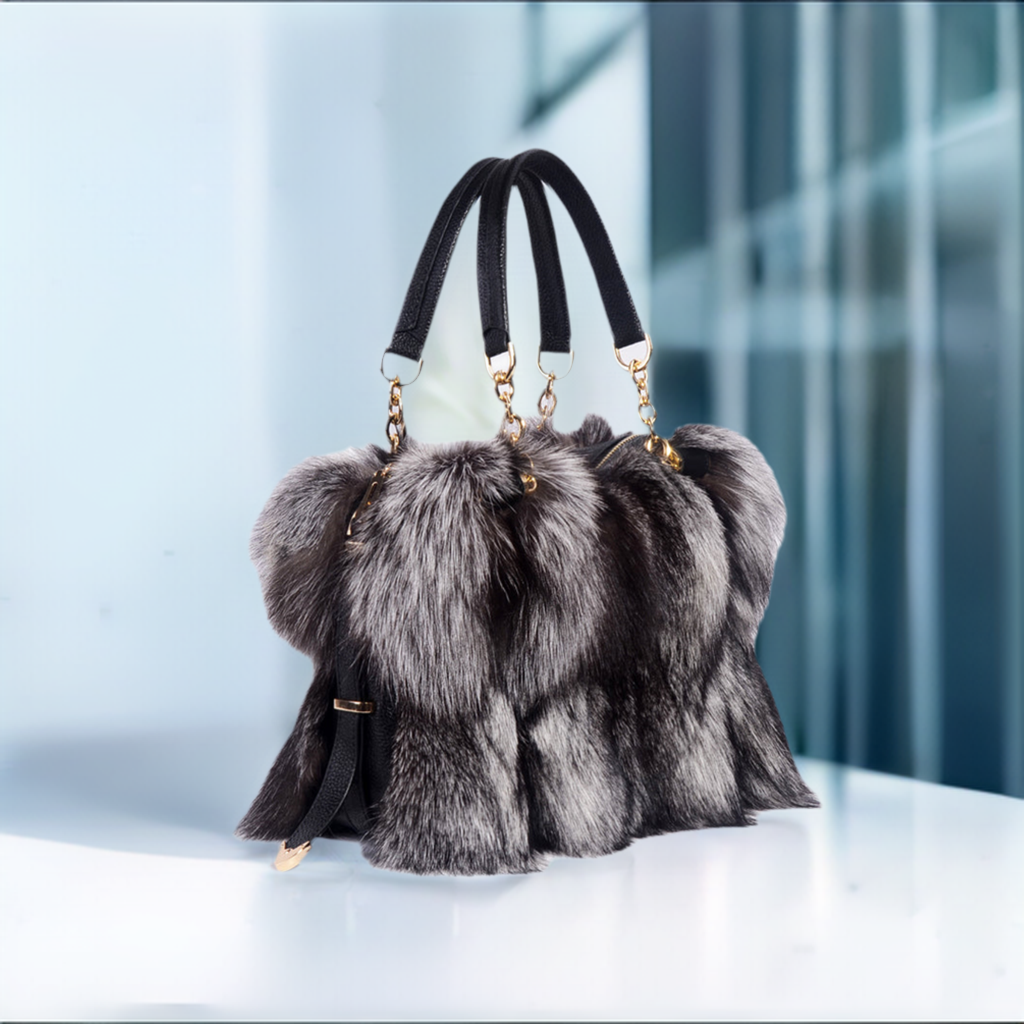 Fox Fur With Cowhide Leather Hand Bag